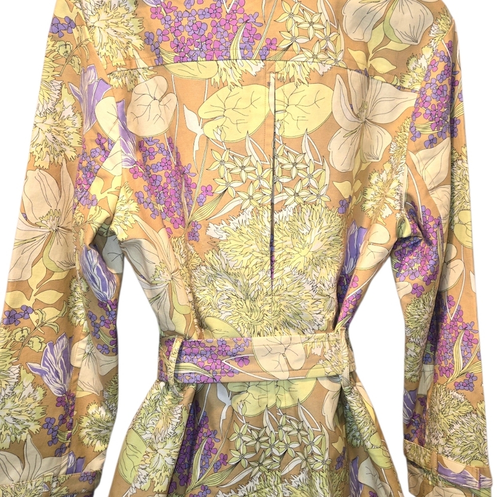 VINTAGE Yk2 Mossimo Women's Beige Floral Belted Collared Trench Coat Size XL - Picture 5 of 7